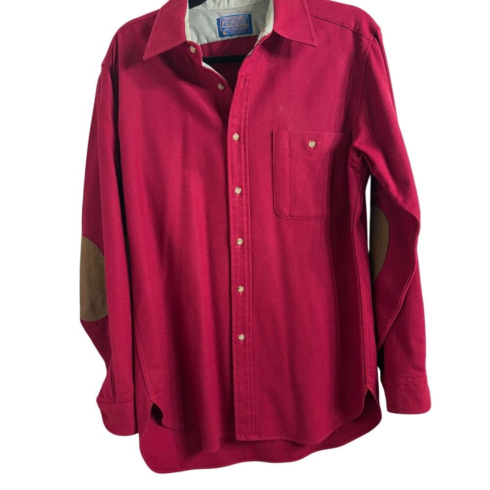 VTG Pendelton Wool Shirt M Suede Elbow Patch USA Trail Outdoor Cabin Gorpcore